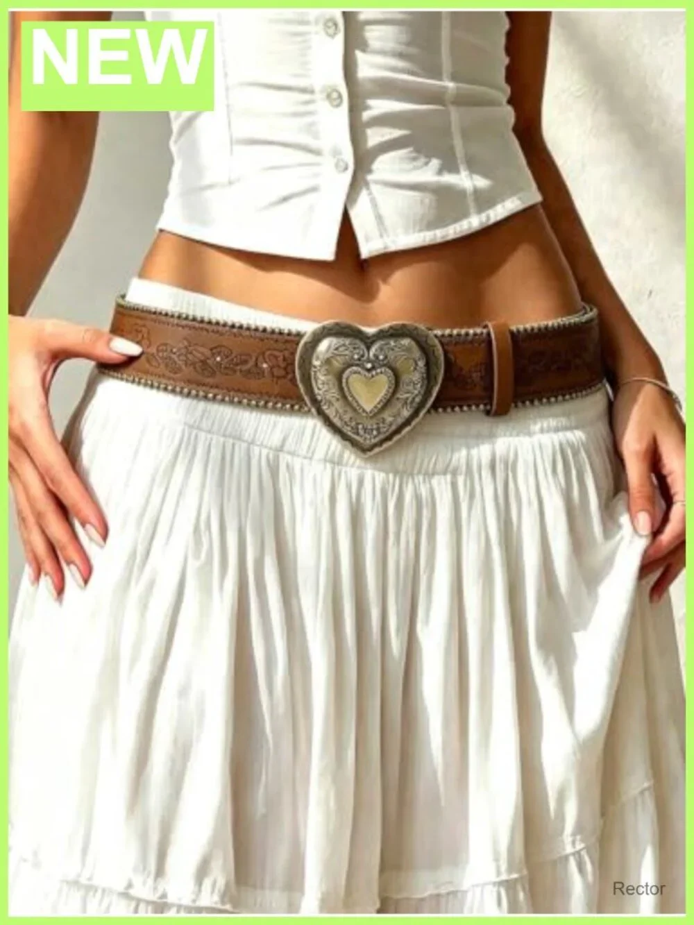 Western Belt with Heart Embossed Buckle, PU Leather, Alloy Buckle, Adjustable